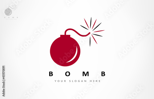Bomb logo vector design. Lighted wick at the bomb.
