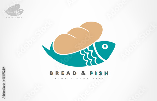 Bread and fish logo vector. Symbol of Christianity.