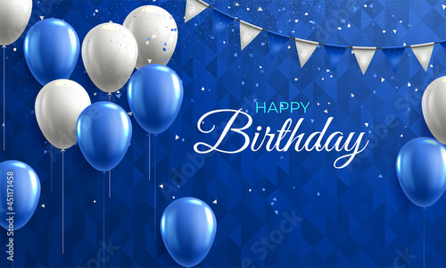 Color Glossy Happy Birthday Balloons Banner Background