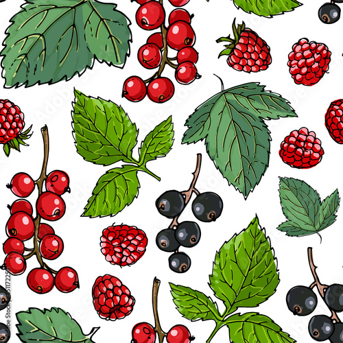 Seampless berries pattern vector color food. Wild strawberry, wild strawberry