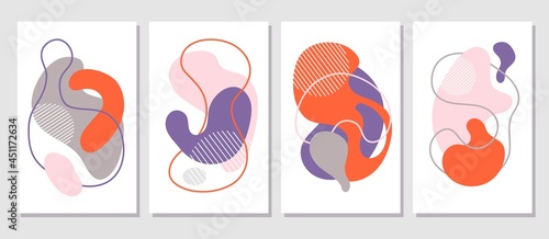 Abstract shapes contemporary cards. Creative art posters, pastel wall decoration. Fashion modern artwork, minimal textured utter vector design