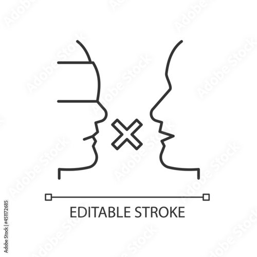 Biases linear icon. Prejudice toward group. Impact on relationships. Closed-minded person. Thin line customizable illustration. Contour symbol. Vector isolated outline drawing. Editable stroke