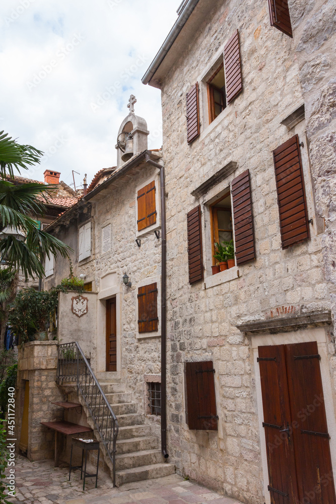 Entrance to the church of St. Nicholas in the Old Town of Kotor. Montenegro 