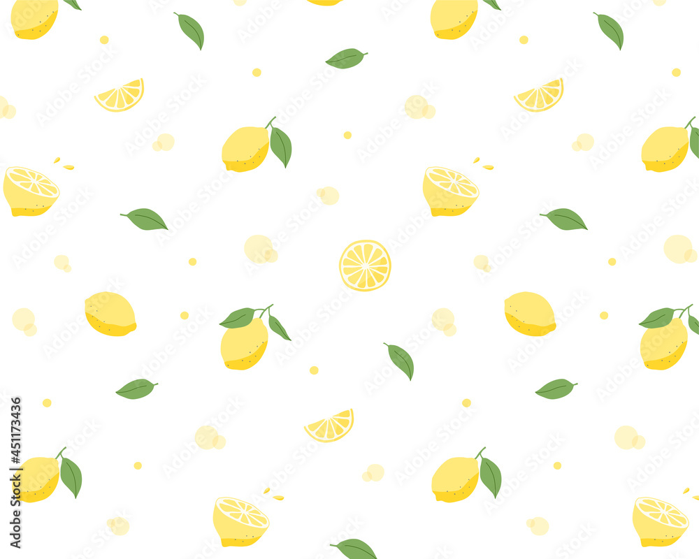 レモンのシームレスパターン 背景 模様 フルーツ 果物 イラスト かわいい 壁紙 シトラス Stock Vector Adobe Stock