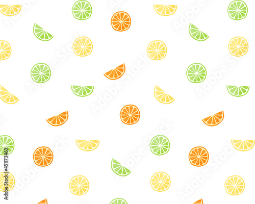 シトラスフルーツのシームレスパターン レモン オレンジ ライム 柑橘類 果物 背景 夏 模様