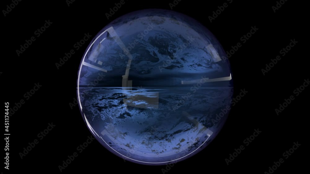 Glass magic sphere.Looping 3D rotation.Clouds horisont animation.Blue atmosphere. Glass magic sphere.Looping 3D rotation.Clouds horisont animation.Blue atmosphere.