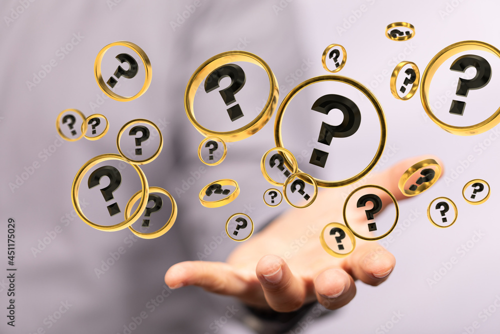 Businessman solving problem with digital question marks 3D rendering Businessman solving problem with digital question marks 3D rendering