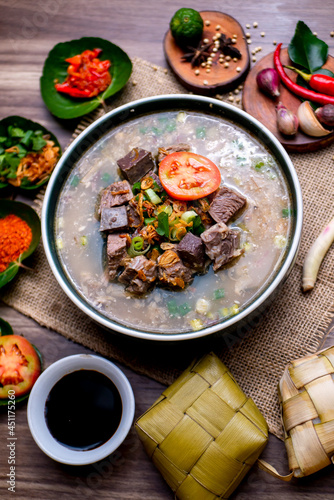 Coto Makassar is a traditional food of Makassar, Indonesia. This food is made from boiled offal (stomach contents) in a long time and seasoned with specially formulated spices