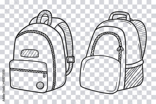 Hand drawn Backpacks isolated on transparent background. Sketch. Vector illustration.