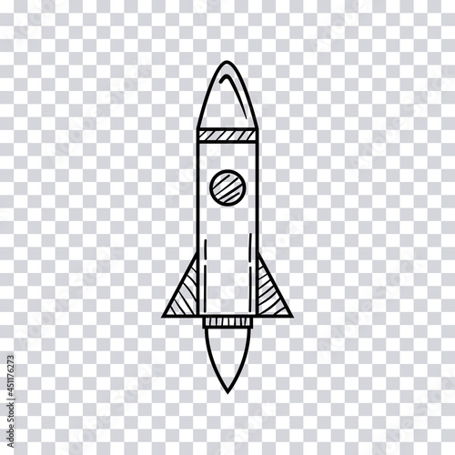 Hand drawn Rocket isolated on transparent background. Sketch. Vector illustration.