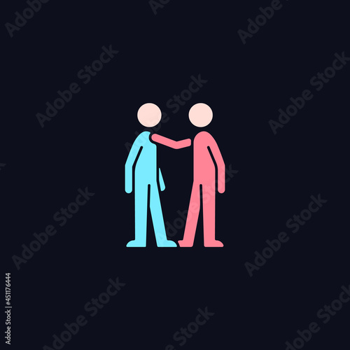 Haptic communication RGB color icon for dark theme. Personal touch. Convey intimate emotions. Isolated vector illustration on night mode background. Simple filled line drawing on black