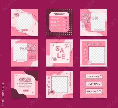 Content creator for fashion sale promotion on social media post coach in pink  template fully and easily editable