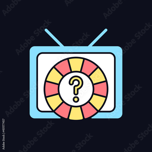 Game show RGB color icon for dark theme. Broadcasting television program for entertainment. Media screen. Isolated vector illustration on night mode background. Simple filled line drawing on black