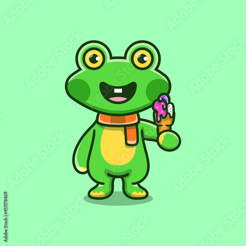 cute frog eating ice cream illustration