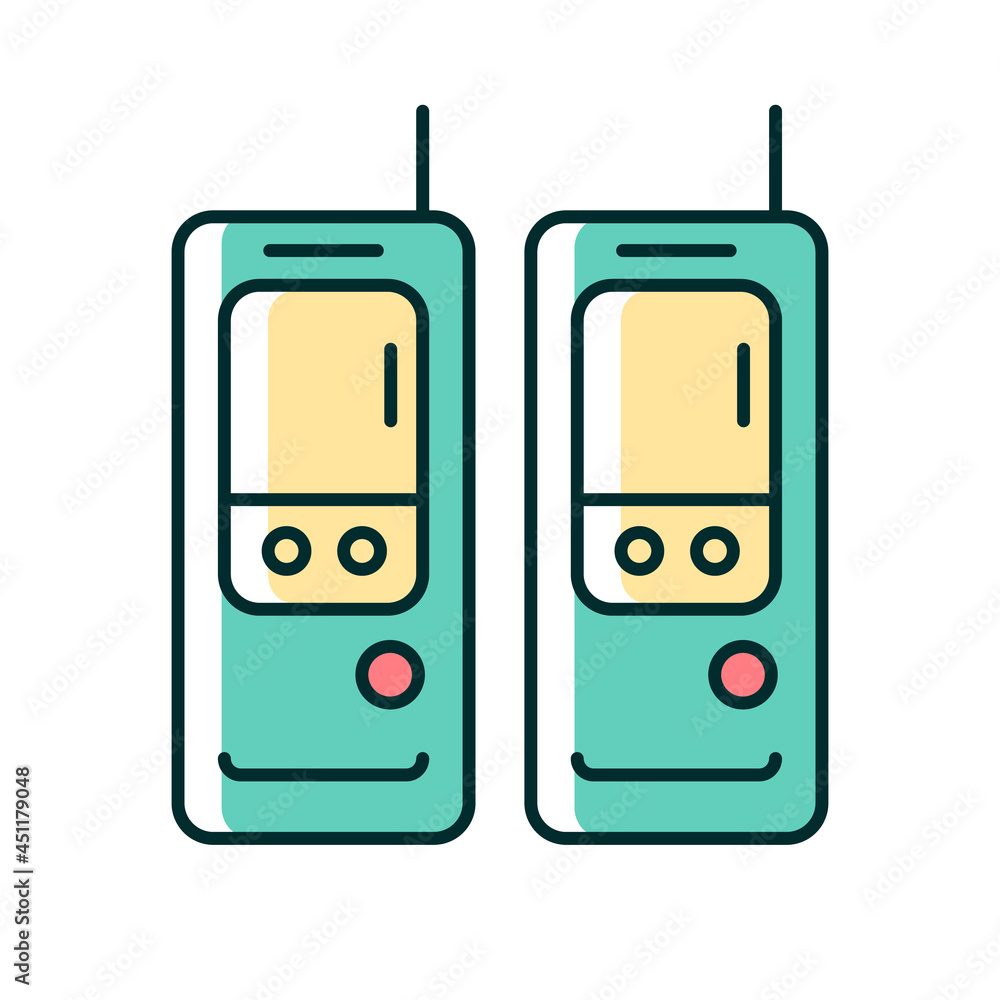 Walkietalkie RGB color icon. Vintage handheld transceiver. Small