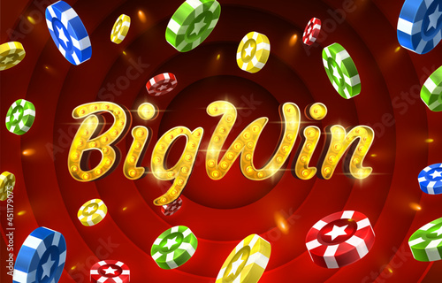 BigWin slots icons, slot sign machine, night Vegas. Vector