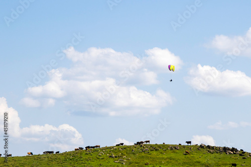 Para planer fly view, sky and clouds, adrenaline and sport photo