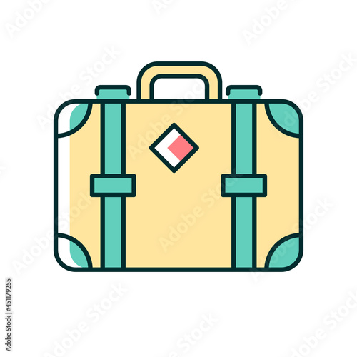 Old-fashioned style suitcase RGB color icon. Vintage luggage. Travel accessory. Victorian traveling case. Antique leather bag. Older model. Isolated vector illustration. Simple filled line drawing