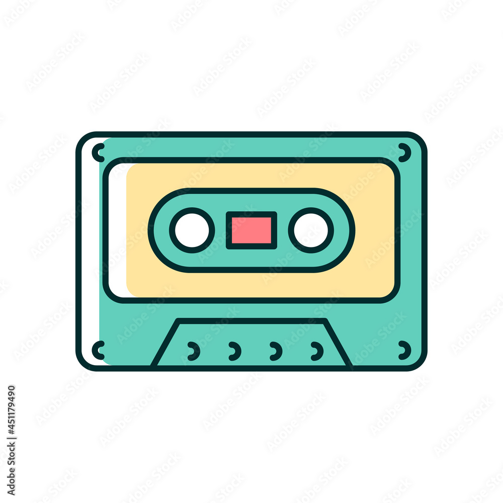 Tape cassette RGB color icon. Music and sounds storage. Vintage technology. Flat cartridge for audio recording. Collecting older audiotapes. Isolated vector illustration. Simple filled line drawing