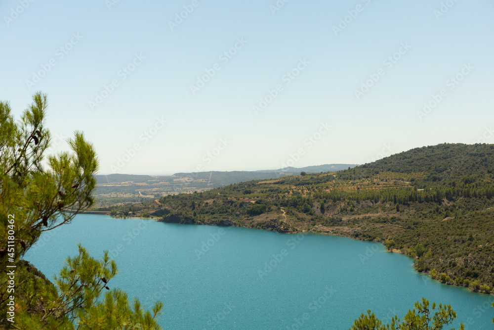 landscape of the huge water reservoir in the middle of the sierra de Grado in Huesca Spain