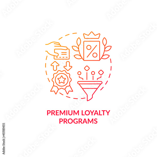 Premium loyalty programs red gradient concept icon. Paid program abstract idea thin line illustration. Pay fees to have special offers and benefits. Vector isolated outline color drawing.