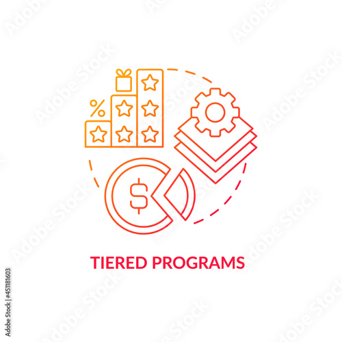 Tiered programs red gradient concept icon. Different levels of loyalty program abstract idea thin line illustration. Various ranks of service. Vector isolated outline color drawing.