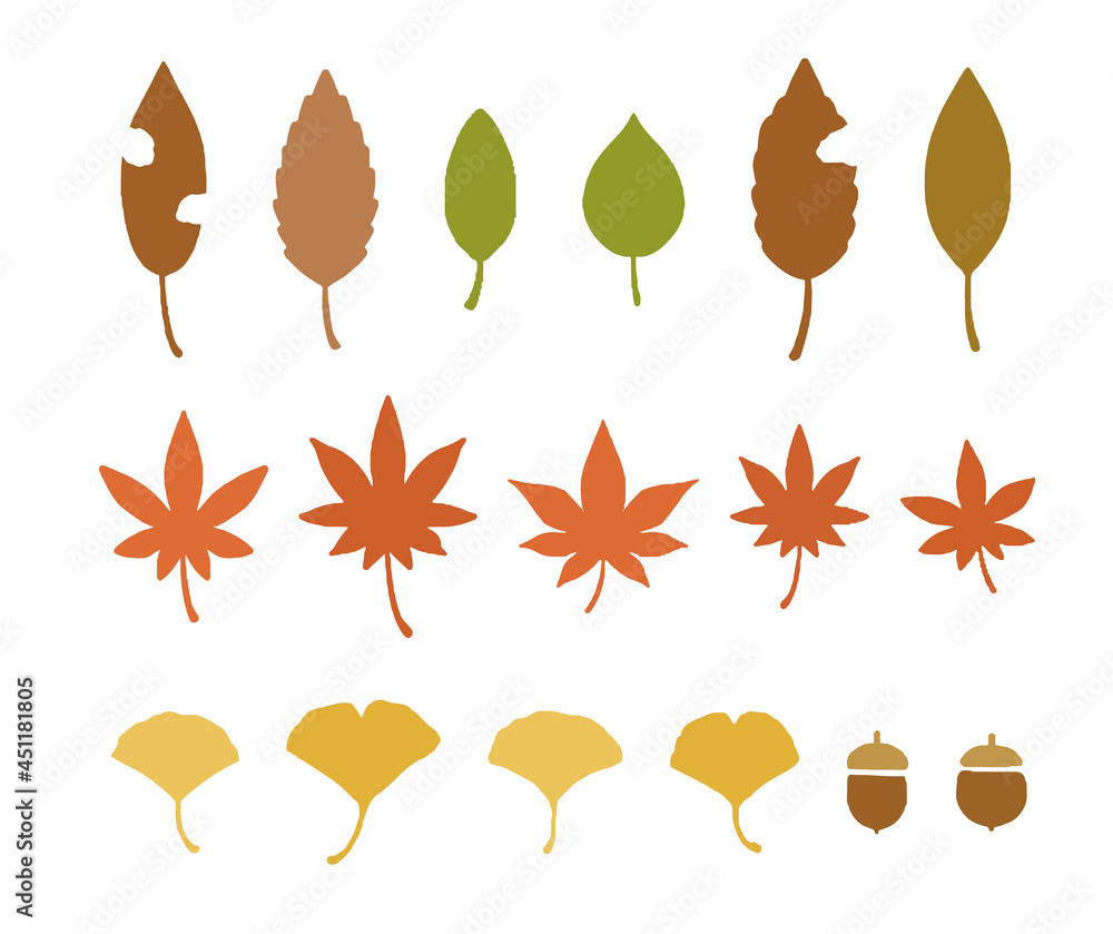 秋の落ち葉 紅葉とどんぐり 装飾イラストセット Stock Vector Adobe Stock