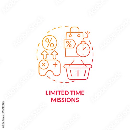Limited time missions red gradient concept icon. Challenge to earn points abstract idea thin line illustration. Bonus for shopping and service. Vector isolated outline color drawing.