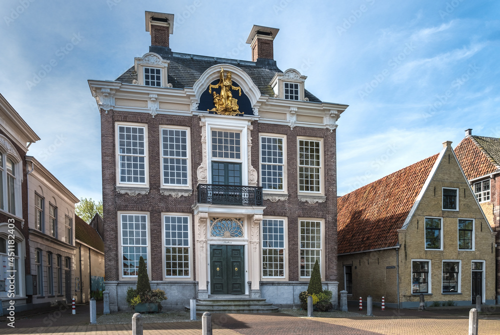 The town hall of Harlingen at the Noorderhaven, Friesland Province, The Netherlands