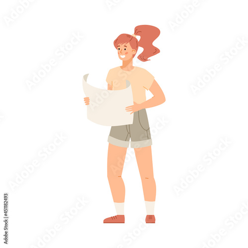 Young archaeologist scientist or student, flat vector illustration isolated.