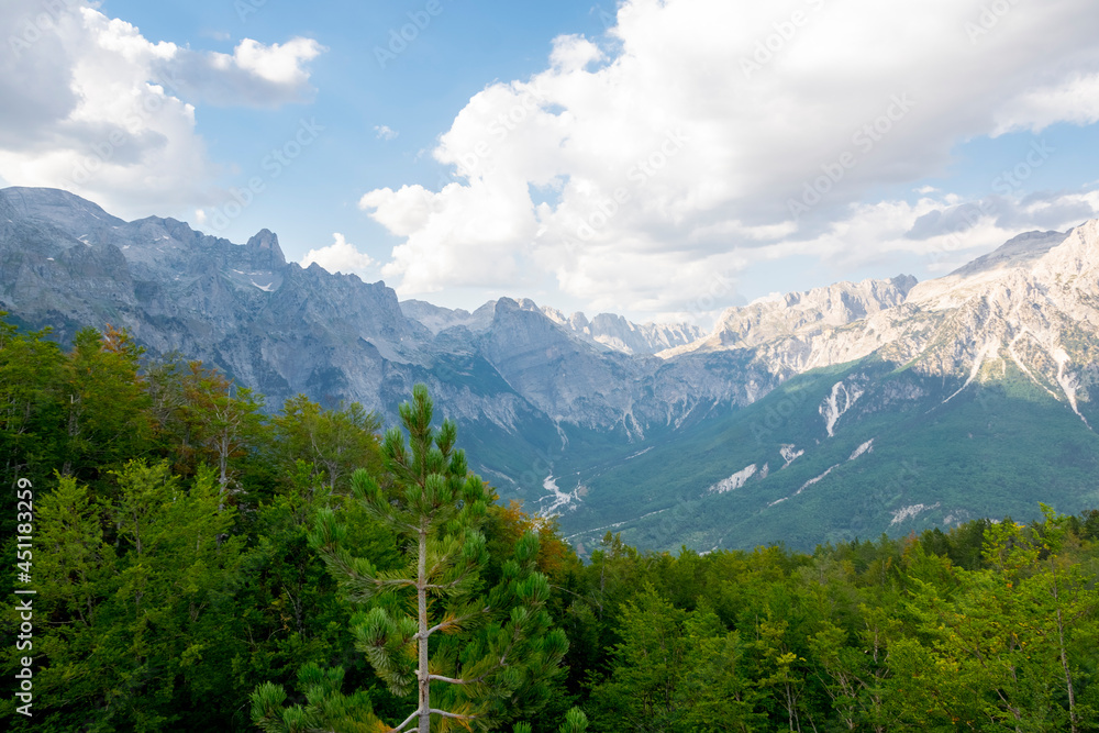 Fototapeta premium Albanian mountain Alps. Mountain landscape, picturesque mountain view in summer. Albanian nature panorama