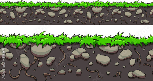 Elements and objects for building a computer game. Seamless template for construction game level. Vector illustration.