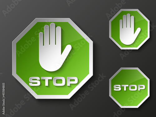 STOP palm icon, No entry icon, road sign, danger badge