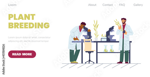Plant breeding website banner or presentation page, flat vector illustration.