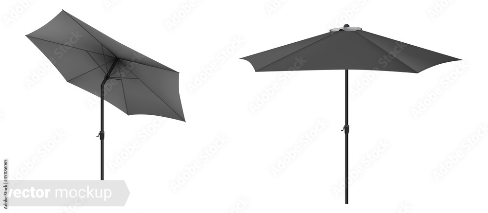 Obraz premium Beach sunshade mockup. Seashore pool hotel, sun protecting parasol. 3D realistic mockup design.