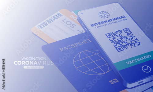 Passport and covid vaccination certificate ready to travel back to travel banner concept travel agency reopening after covid-19 outbreak. vector illustration