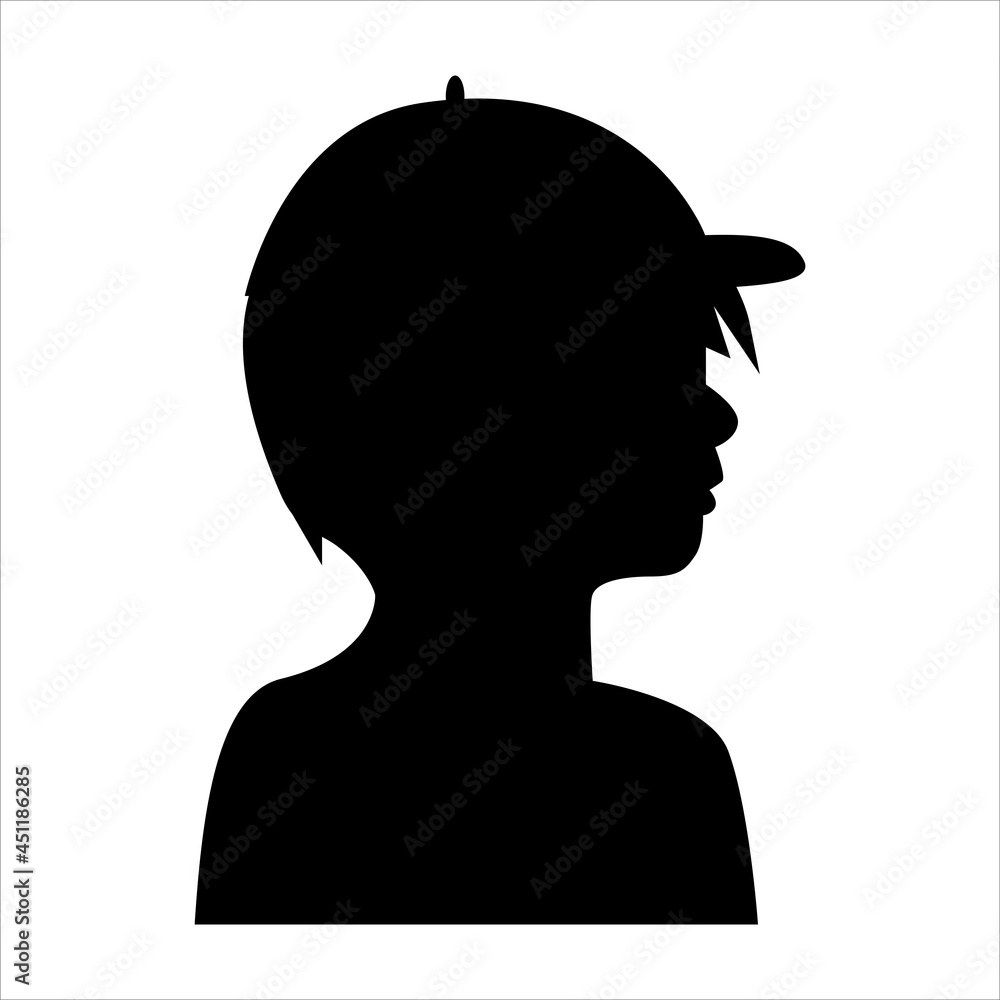 Silhouette of a man's head, a boy in a cap