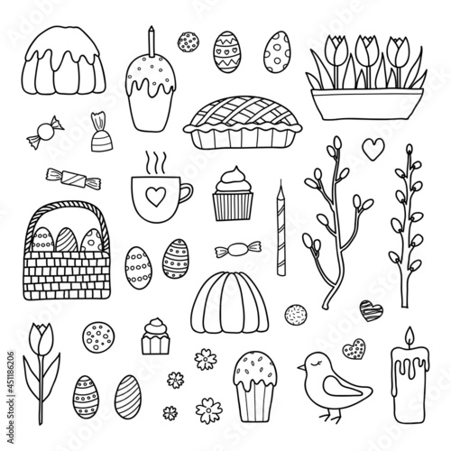 Hand drawn collection of easter items.