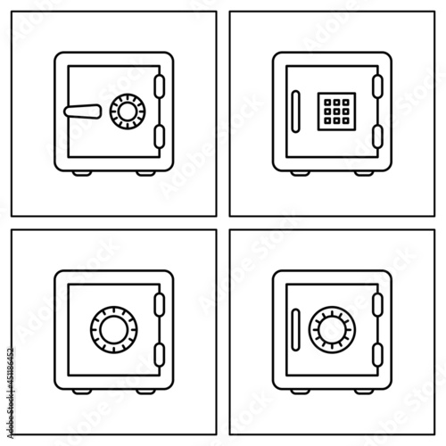 Four Bank safe Simple icon. linear style closed safe isolated. Security single isolated modern line design icon safe vault. Bank line icon outline four sign linear style pictogram. Editable stroke