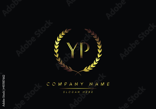 Alphabet letters YP monogram logo, gold color, luxury style