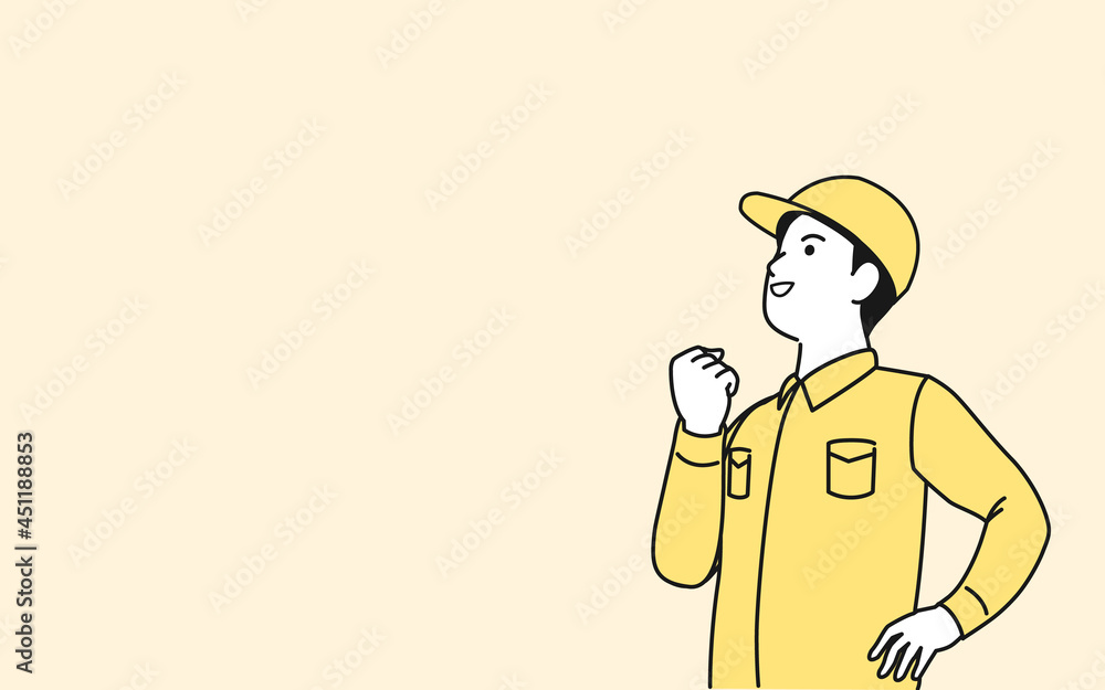 ガッツポーズをする 作業着を着た男性 従業員 製造業 やる気 元気 イラスト素材 Stock Vector Adobe Stock