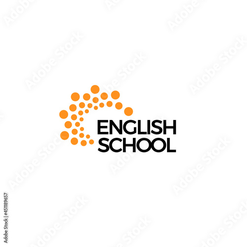 English School logo concept. Abstract bubbles dots logotype for education, english language learning, study course, virtual teaching work, training, communication and speak club, vector symbol design