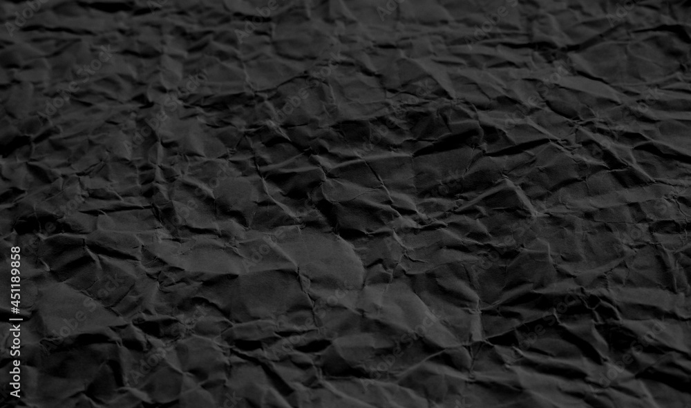 Paper texture, sheet of black wrinkled paper, abstract vector black