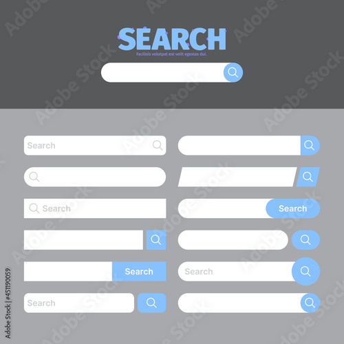 Search bar. Website ui elements rectangle input text boxes with cursor web browser search garish vector set collection