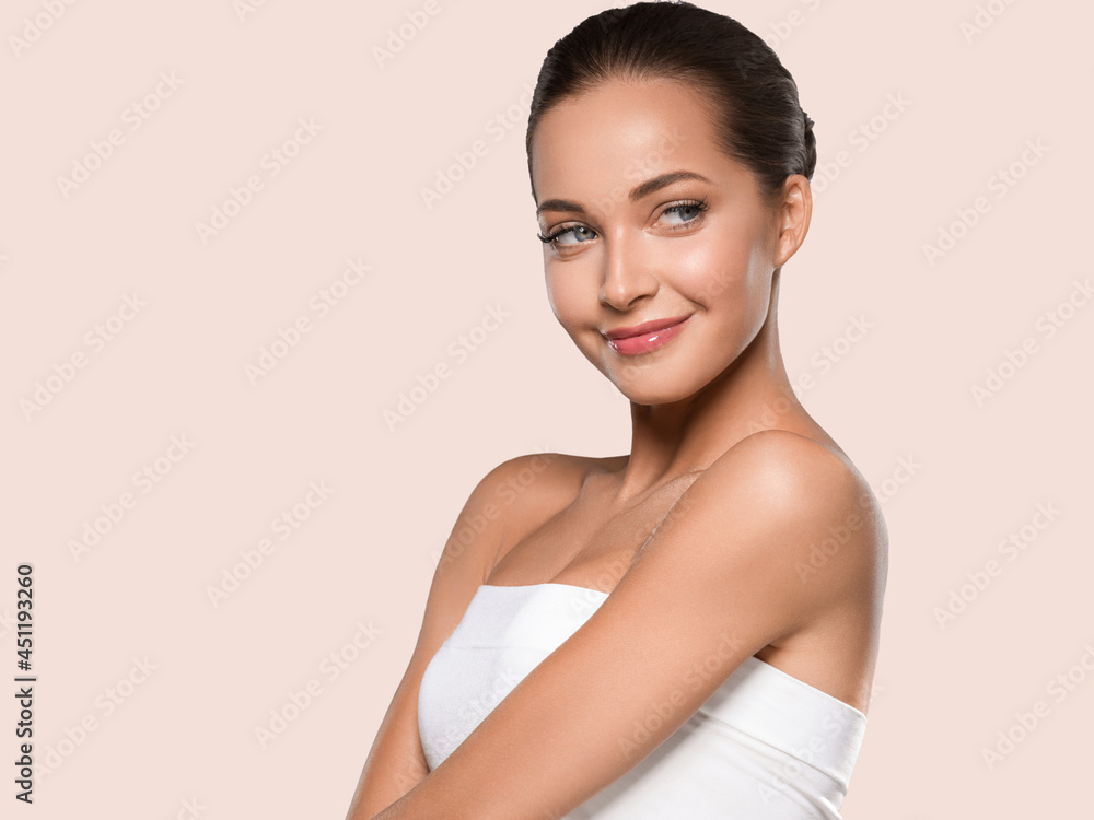 Beautiful woman natural make up studio portrait healthy beauty skin smile female young model Beautiful woman natural make up studio portrait healthy beauty skin smile female young model