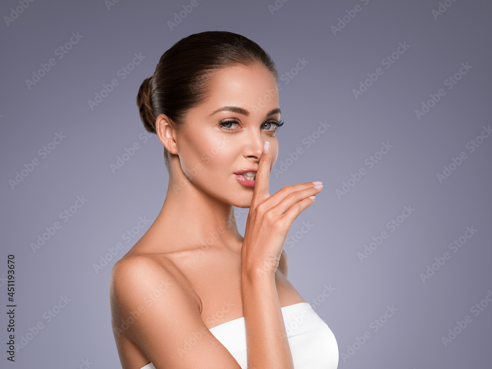 Beautiful woman natural make up studio portrait healthy beauty skin smile female young model Beautiful woman natural make up studio portrait healthy beauty skin smile female young model