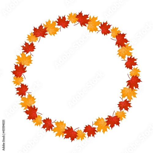Seasonal frame design with orange  red and green maple leaves vector background for card 