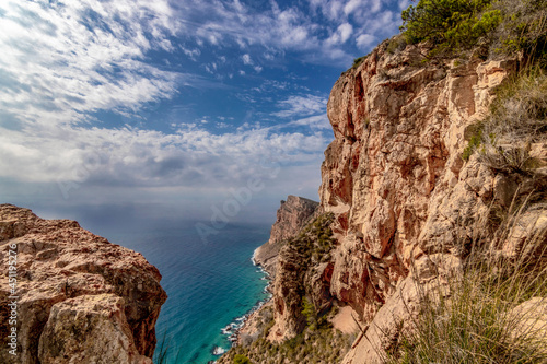 natural park serra gelada in benidorm. view of cliffs in a clouds sky  landscape located in the Valencian community  Alicante  Spain