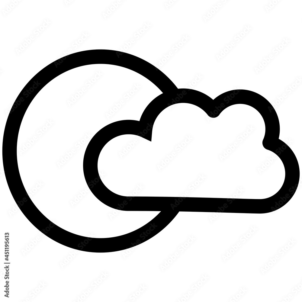 Cloudy Night With Moon Vector Line Icon Design Cloudy Night With Moon Vector Line Icon Design