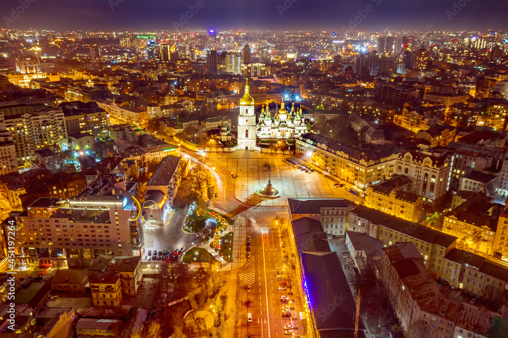 Aerial night view night Kyiv Aerial night view night Kyiv